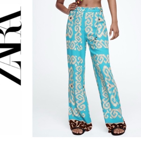 NWT ZARA FLOWING TROUSER SZ L 100% VISCOSE WIDE LEG PANT - Picture 1 of 12